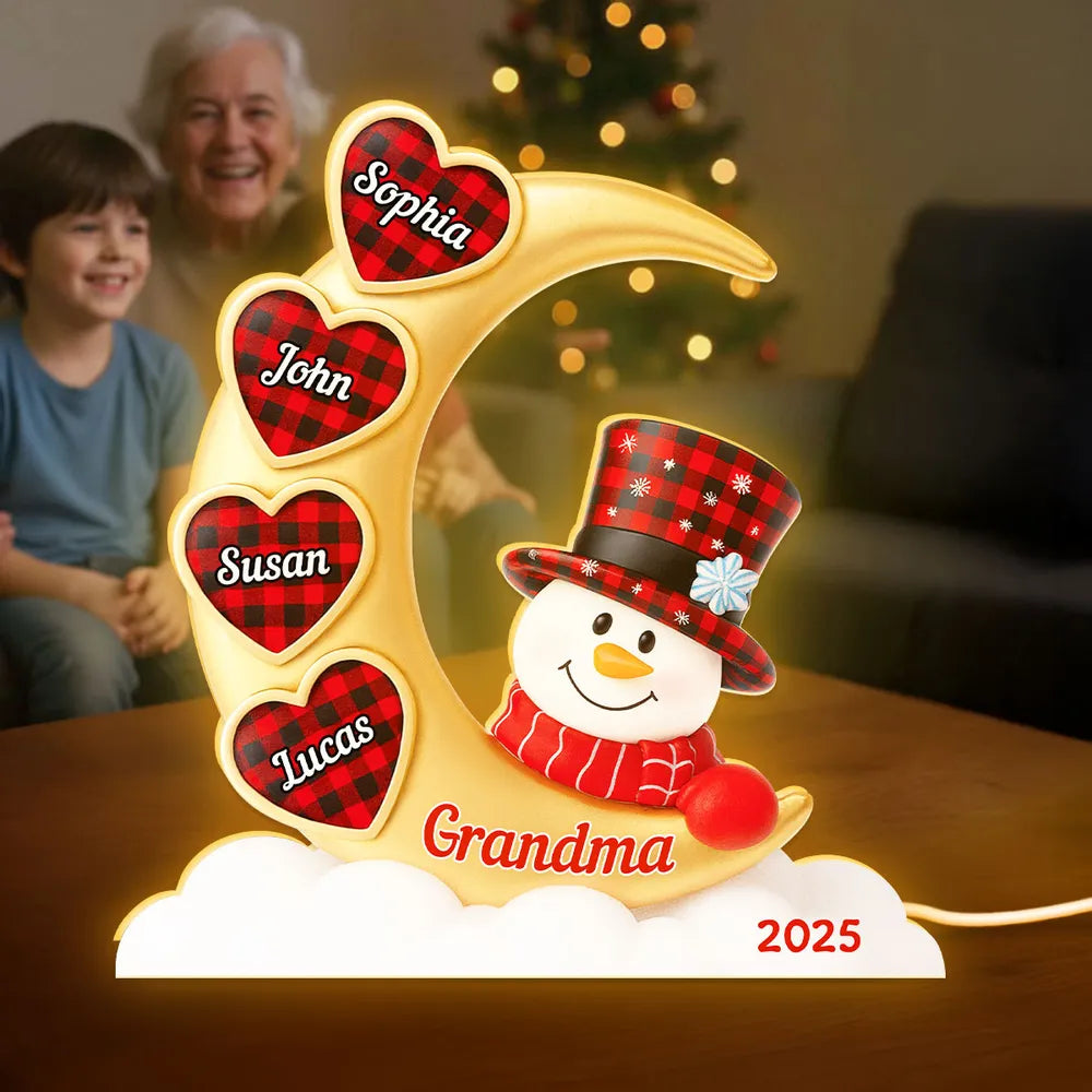 Personalized Snowman Night Light for Grandma with Names - Christmas Decoration Plaque MagicInPrints