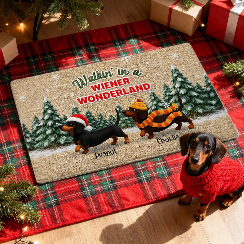 Personalized Christmas Dachshund Doormat for Dog Lovers - Holiday Decor Doormat MagicInPrints