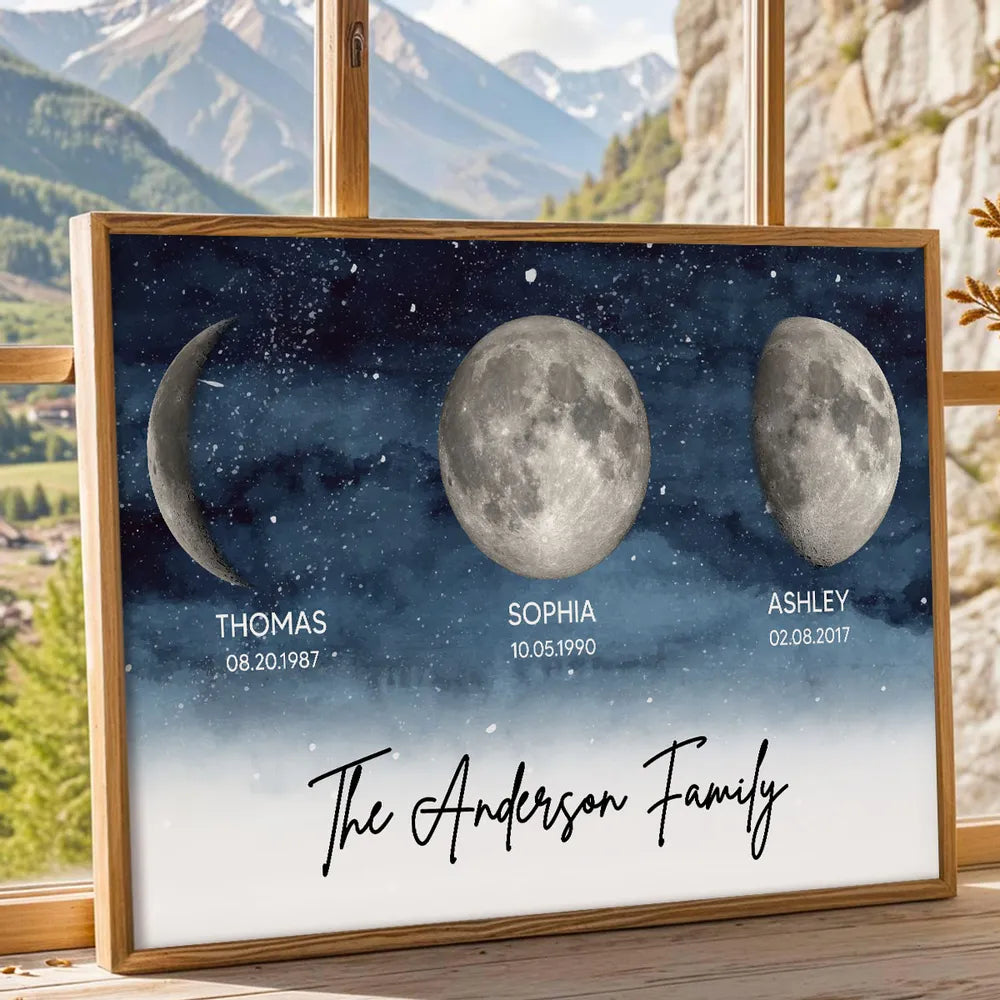 Personalized Moon Phase Family Print for Home Decor - Anniversary or Birthday Gift Poster or Canvas MagicInPrints