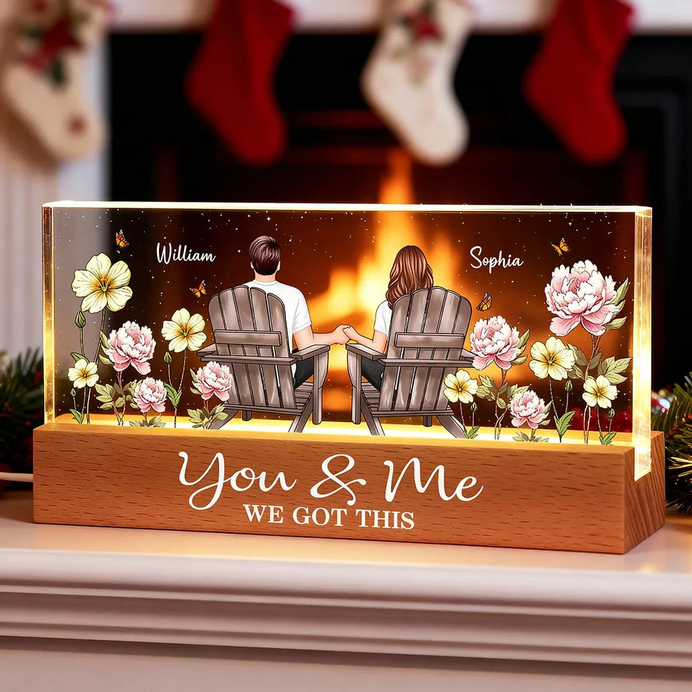 Personalized Romantic LED Lamp for Couples with Floral Design - Anniversary Gift Plaque MagicInPrints
