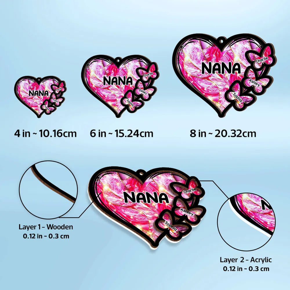 Personalized Heart Sun Catcher for Nana with Butterfly Names - Grandparent Gift Ornament MagicInPrints