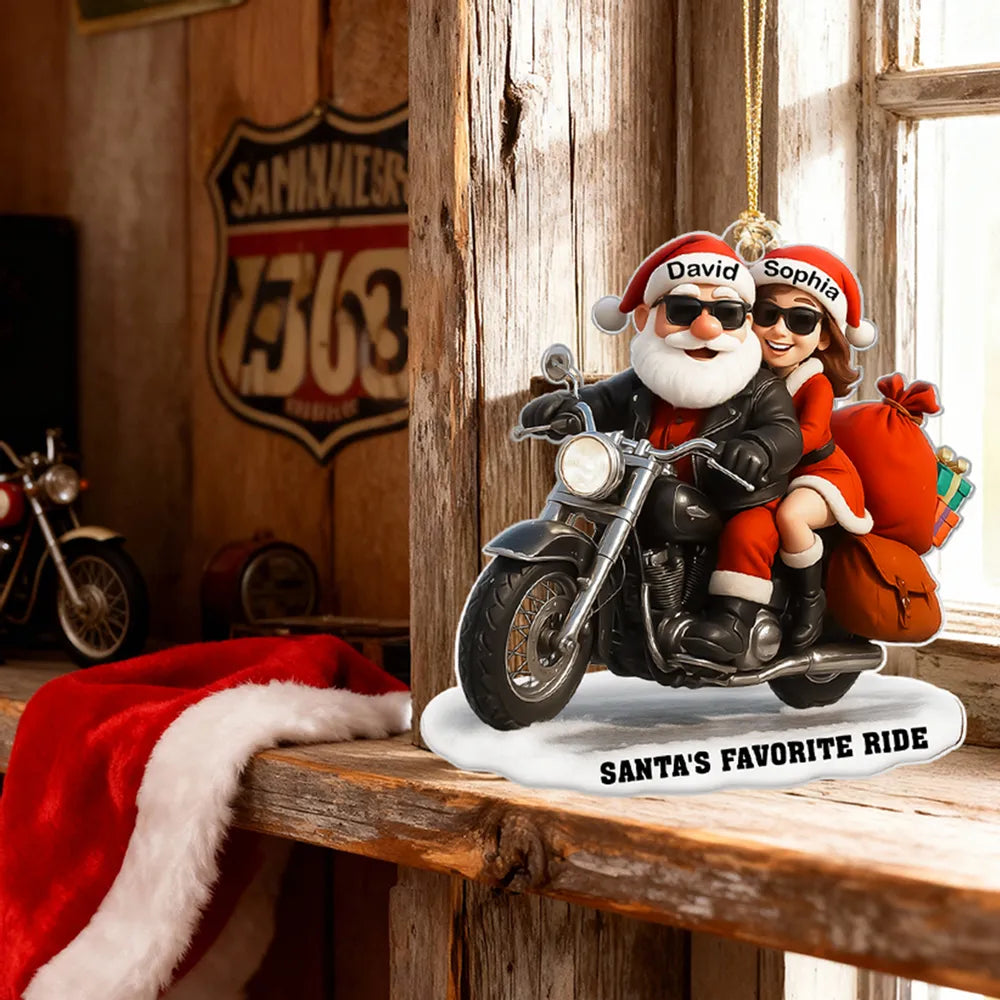 Personalized Santa and Mrs. Claus Motorcycle Christmas Ornament - Holiday Decor Ornament MagicInPrints