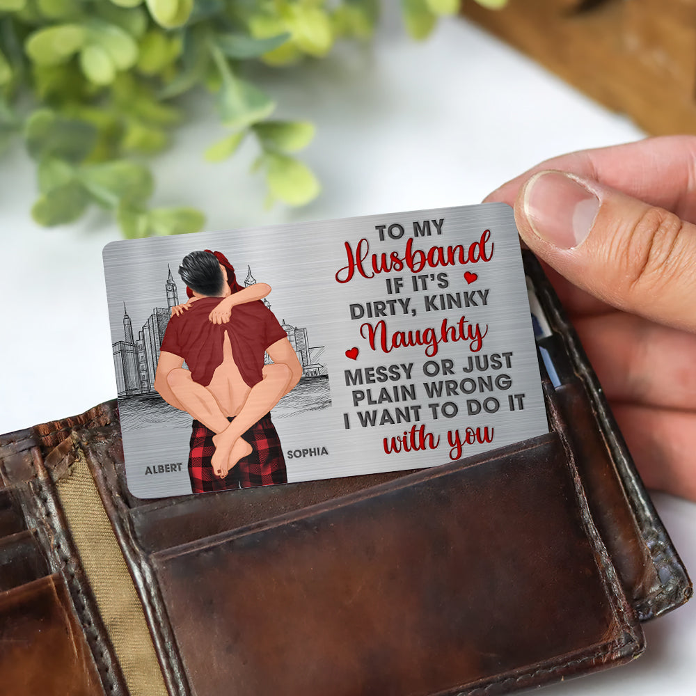 Personalized Naughty Couple Aluminum Wallet Card for Him Wallet Card PopCulturePrints