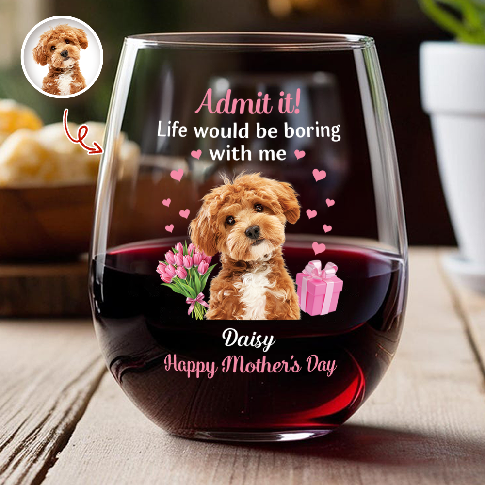 Personalized Dog Lover Stemless Wine Glass for Moms - Mother's Day Gift Cup MagicInPrints