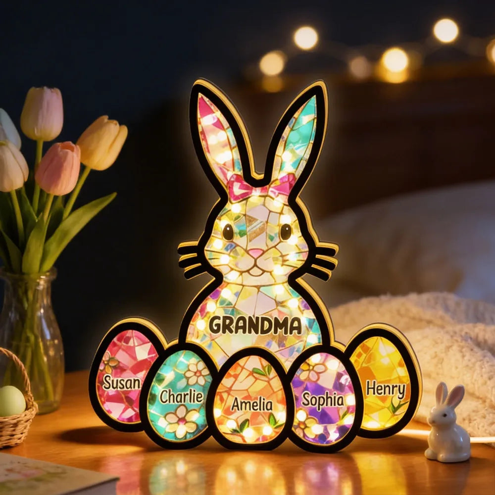 Personalized Easter Bunny LED Night Light for Grandma - Family Gift Plaque MagicInPrints