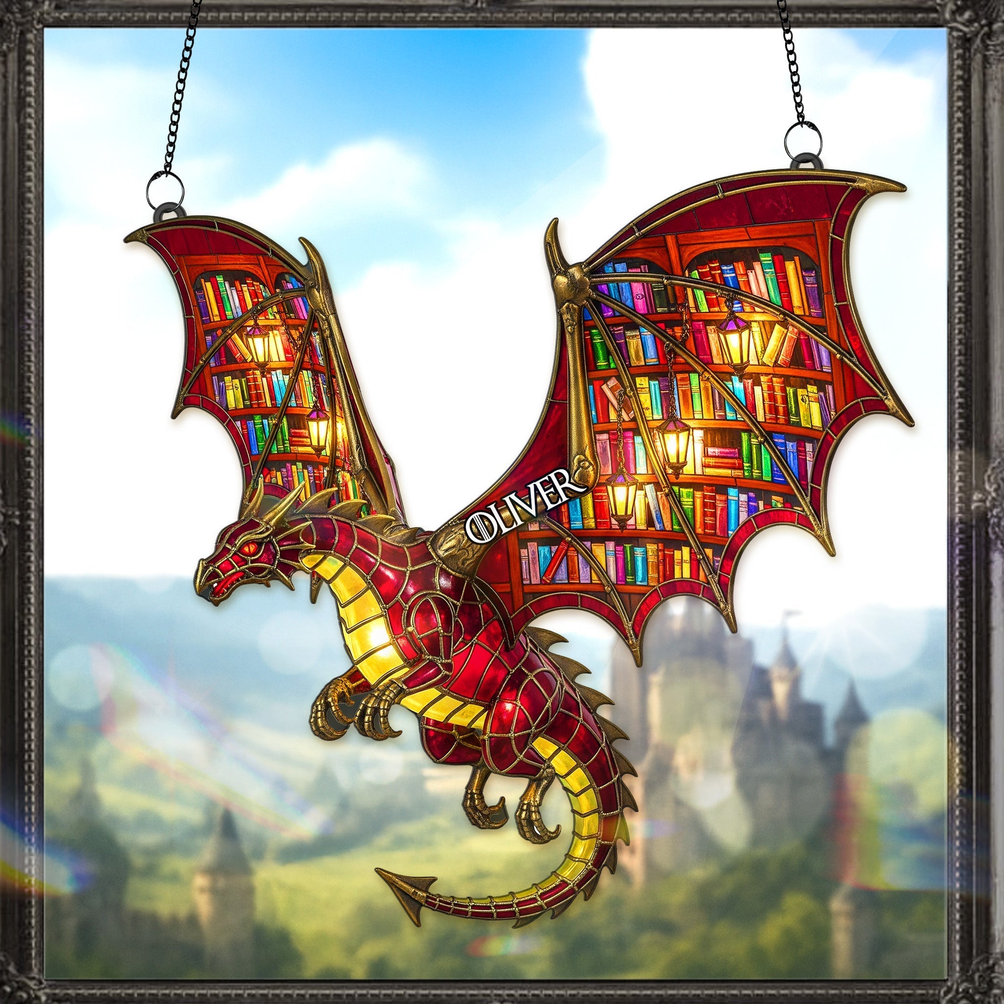Ignite Your Imagination: Book Lover Dragon Suncatcher Ornament - Personalized Gift for Book Enthusiasts Ornament MagicInPrints