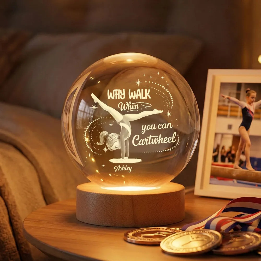 Personalized LED Crystal Ball Night Light for Gymnasts - Inspirational Bedroom Decor Lamp MagicInPrints