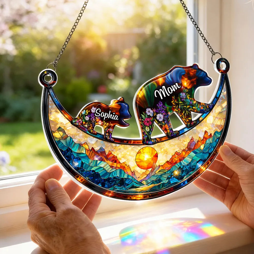 Personalized Bear Family Stained Glass Suncatcher for Mom and Child - Mother's Day Gift Ornament MagicInPrints