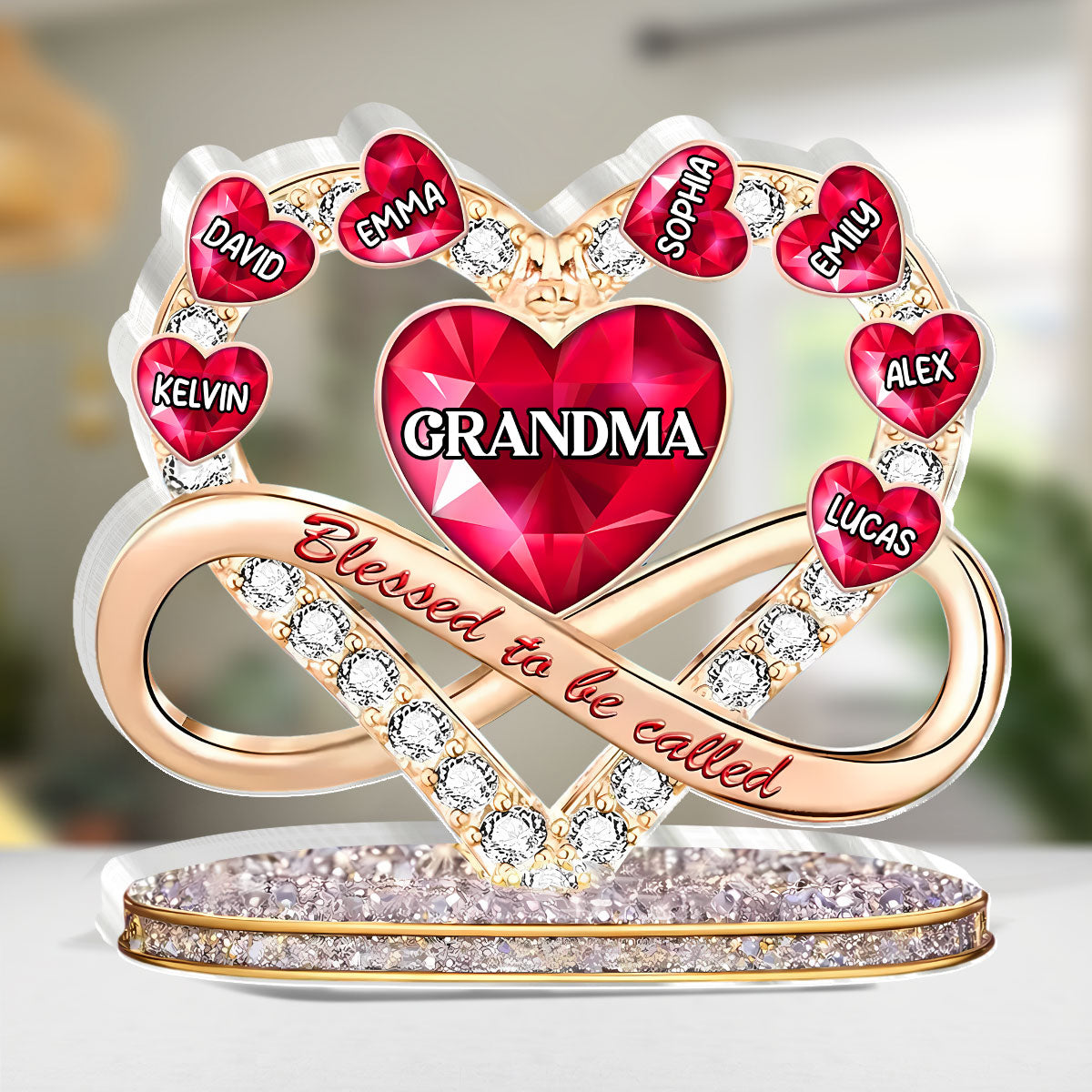 Personalized Heart-Shaped Crystal Ornament for Grandma - Sentimental Gift for Family Celebration Plaque MagicInPrints