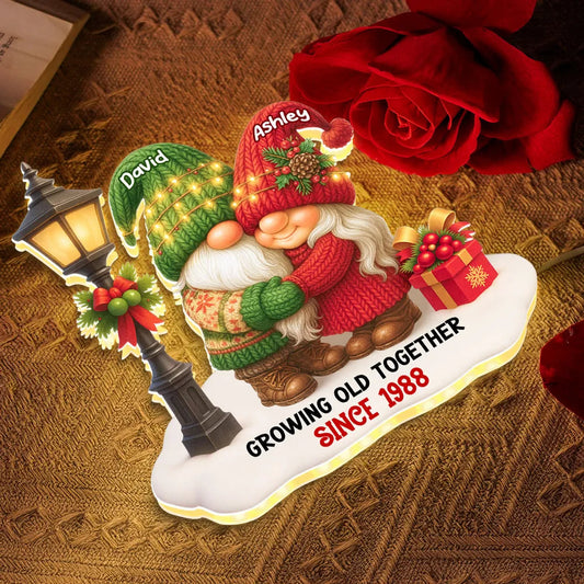 Personalized LED Gnome Couple Lamp for Couples - Anniversary Gift Plaque MagicInPrints