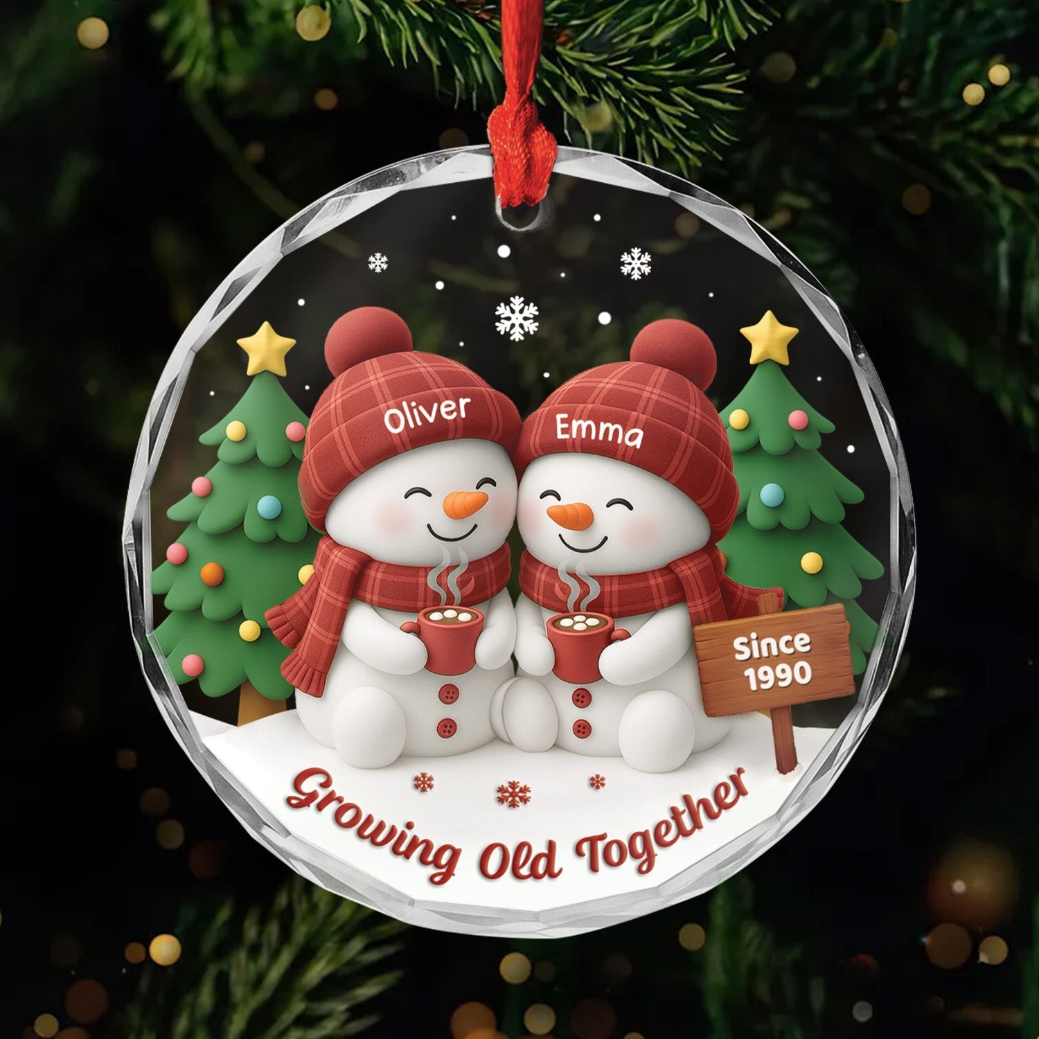 Personalized Crystal Ornament Cozy Snowman Couple Gift for Anniversary
