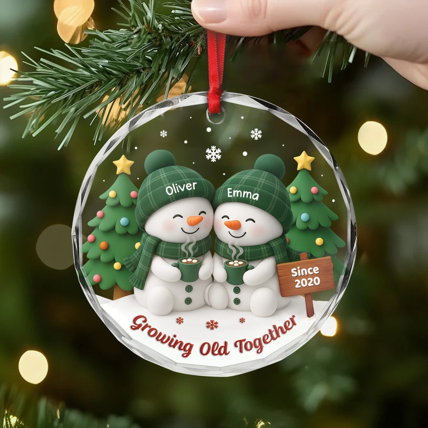 Personalized Crystal Ornament Cozy Snowman Couple Gift for Anniversary