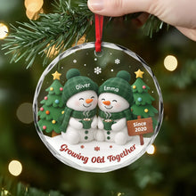 Load image into Gallery viewer, Personalized Crystal Ornament Cozy Snowman Couple Gift for Anniversary
