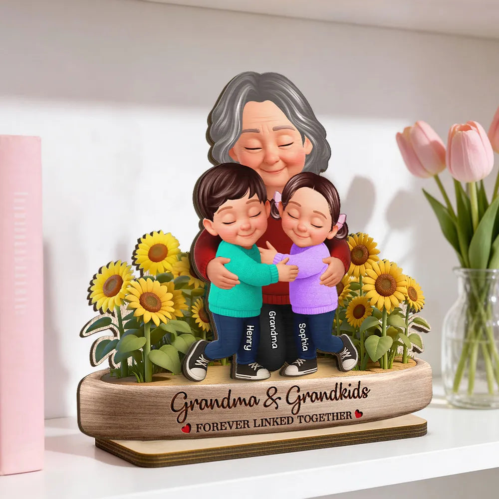 Personalized Grandma and Grandkids Wooden Sculpture - Sentimental Gift for Family Plaque MagicInPrints