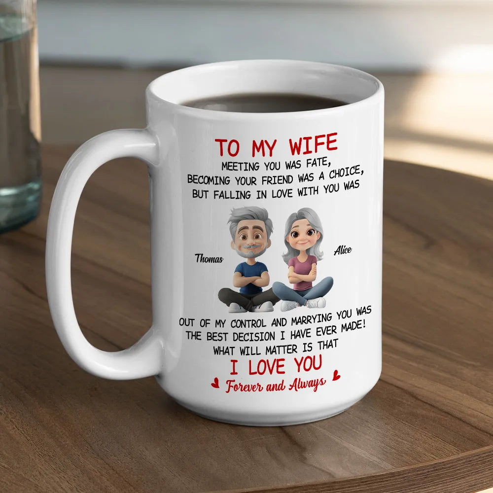 Personalized Wife Coffee Mug with Cute Couple Illustration - Anniversary Gift Cup MagicInPrints