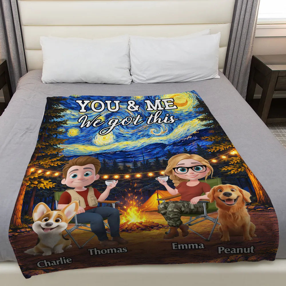 Personalized Camping Blanket for Couples with Pets - Cozy Outdoor Adventure Blanket MagicInPrints