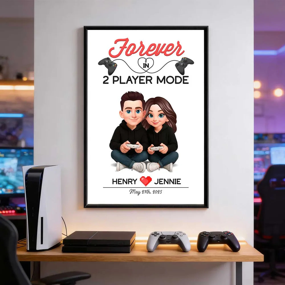 Custom Couple Gamer Poster for Gamers - Romantic Gift for Anniversary Poster or Canvas MagicInPrints