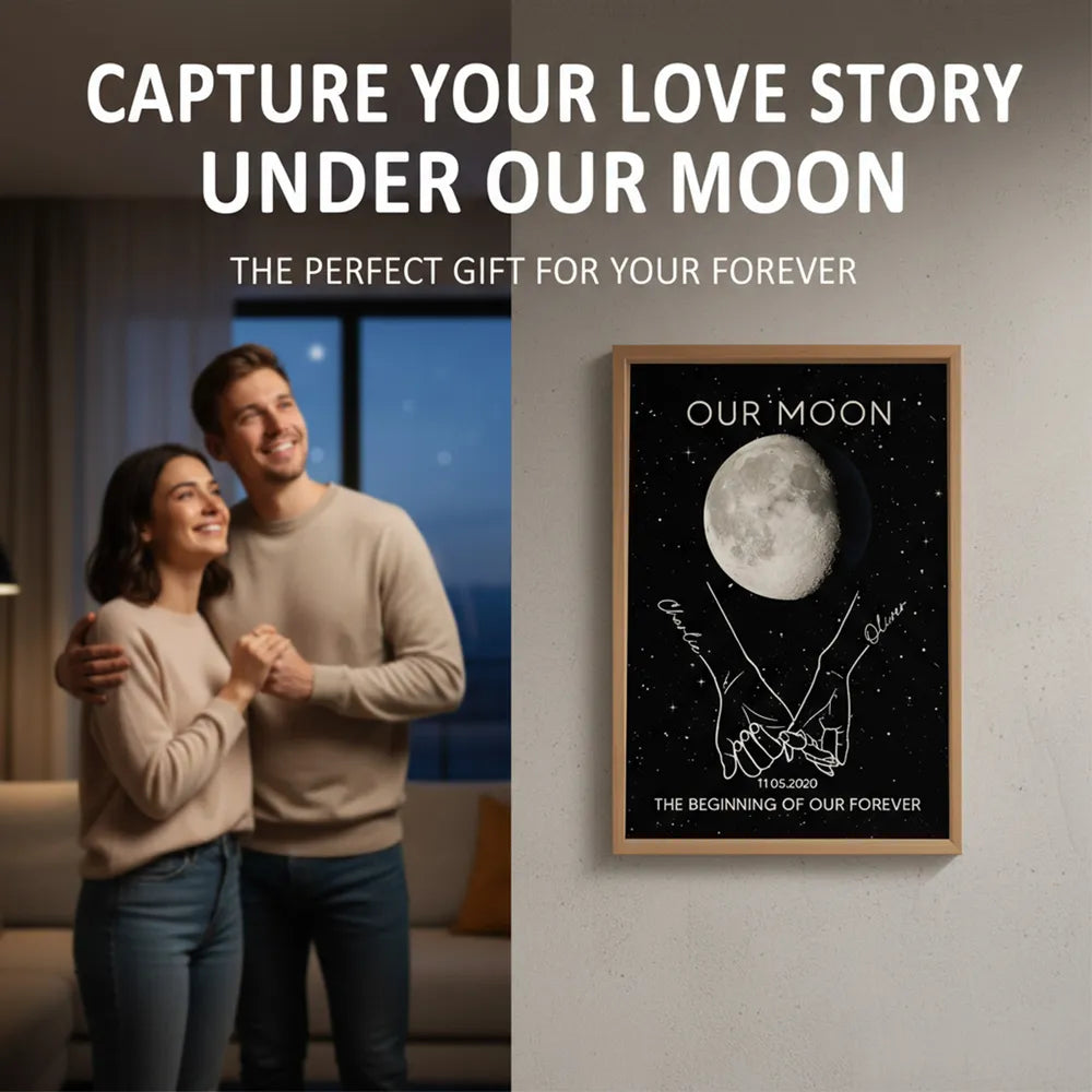 Personalized Moon Phase Couple Wall Art - Romantic Anniversary Gift Poster or Canvas MagicInPrints