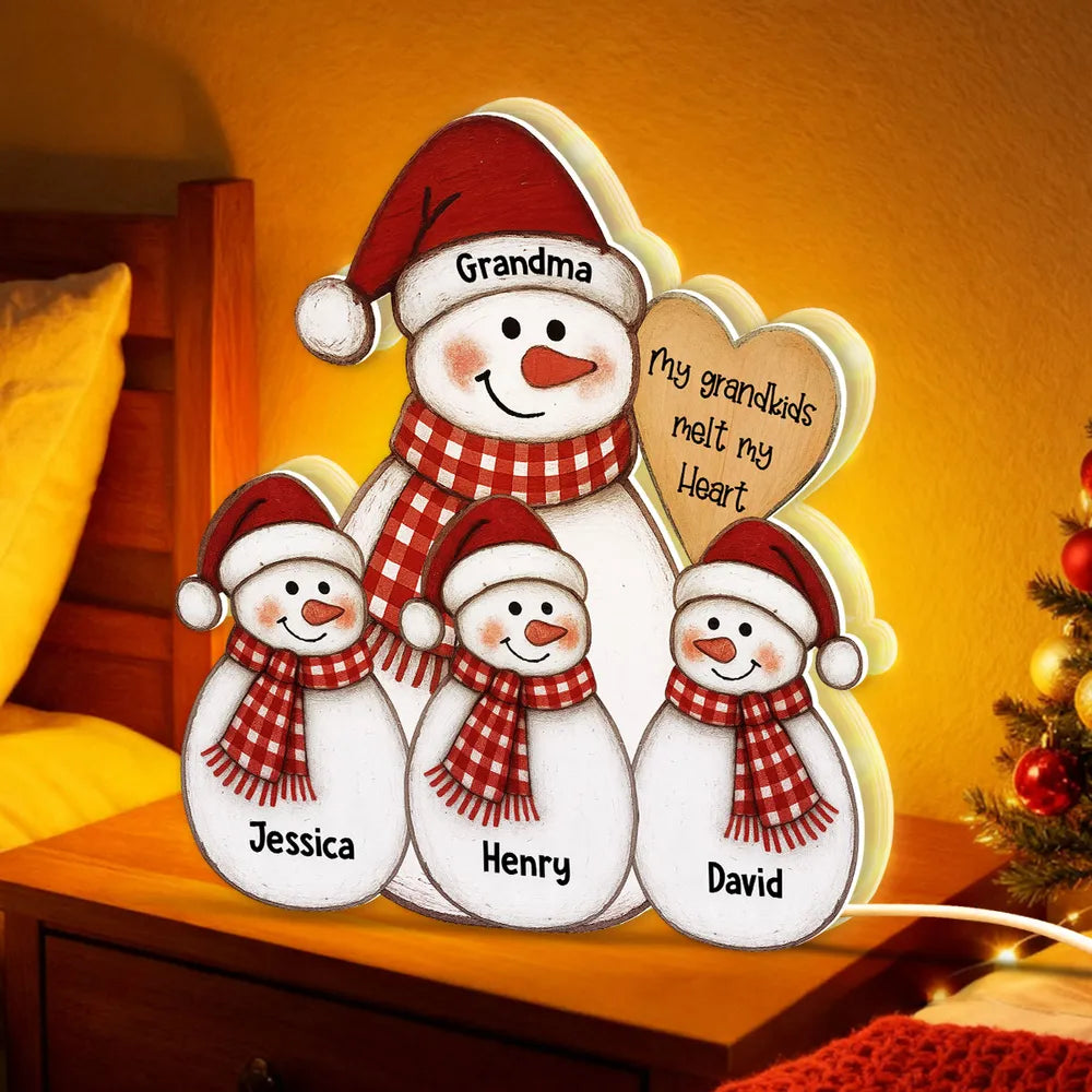 Personalized Snowman Family Light for Grandma - Christmas Decoration Plaque MagicInPrints