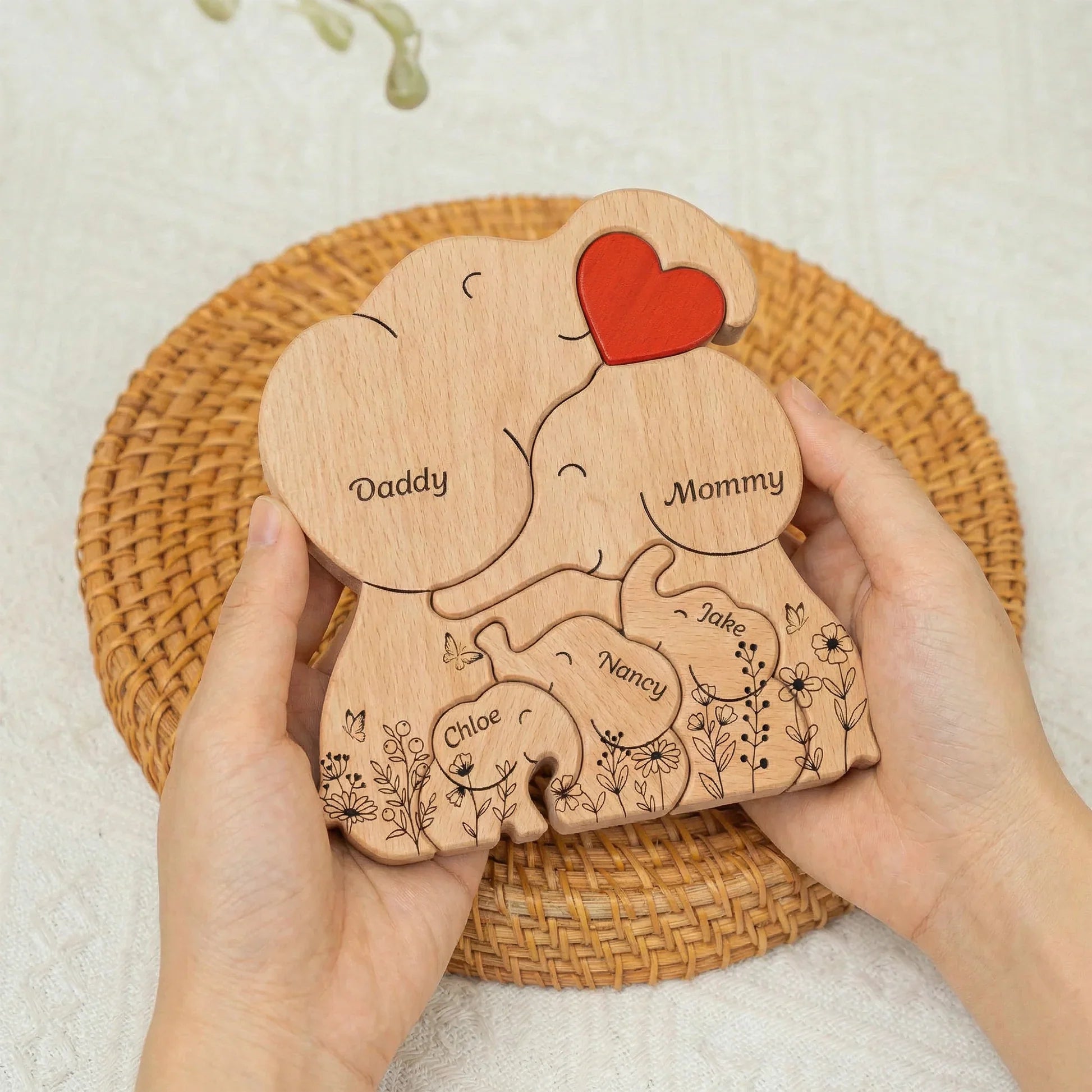 Personalized Wooden Elephant Family Puzzle for Parents with Kids' Names - Sentimental Gift Plaque MagicInPrints