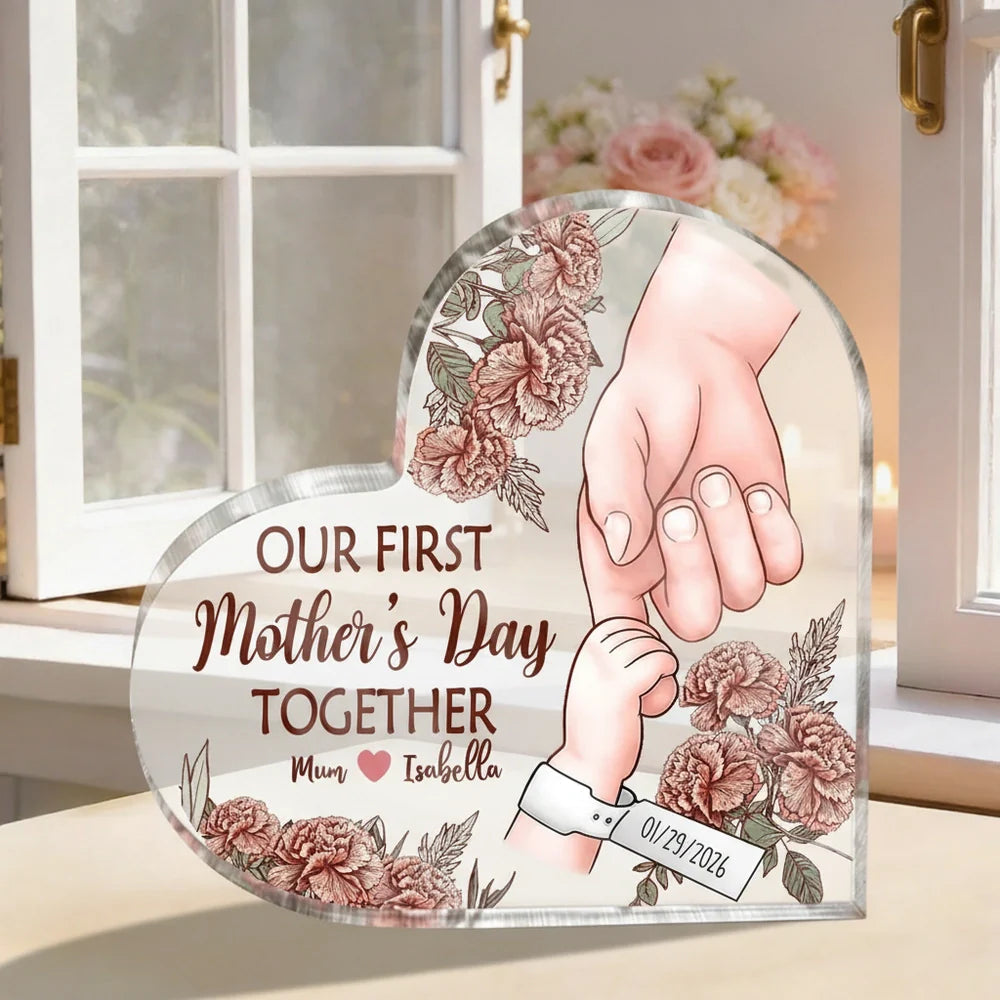 Personalized Heart-Shaped Acrylic Plaque for New Moms - First Mother's Day Gift Plaque MagicInPrints