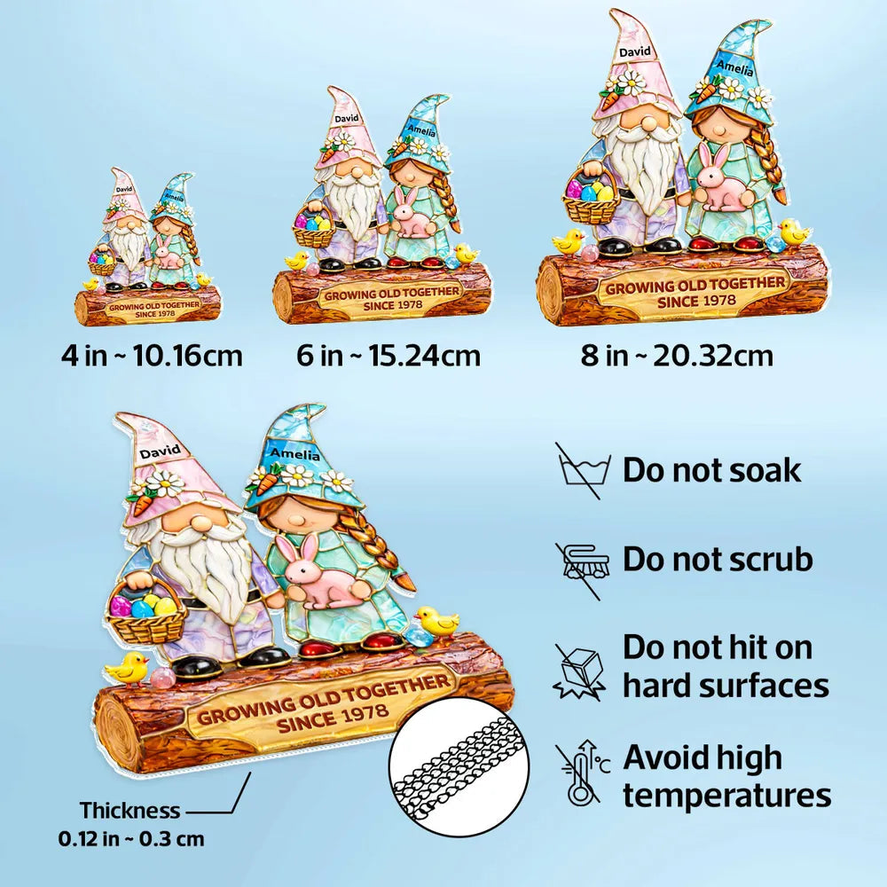 Personalized Gnome Couple Stained Glass Ornament for Couples - Anniversary Gift Ornament MagicInPrints