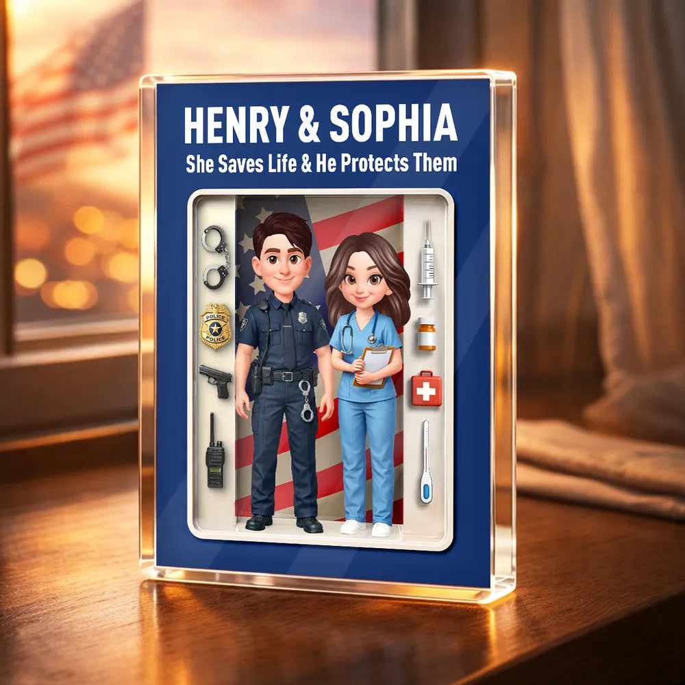 Custom Police and Nurse Figurine Display for Couples - Personalized Gift Plaque MagicInPrints