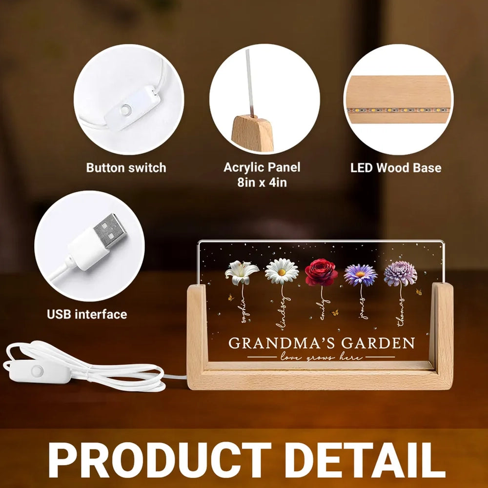 Personalized LED Acrylic Sign for Grandma - Custom Floral Display Plaque MagicInPrints