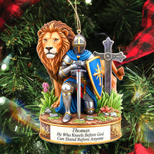 Load image into Gallery viewer, &quot;He Who Kneels Before God Stands Before Anyone&quot; - Personalized Kneeling Knight Acrylic Ornament - Gift for Friends, Family, and Loved Ones Ornament MagicInPrints
