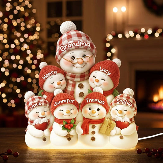 Personalized Snowman Family Figurine for Christmas - Custom Names Holiday Decor Plaque MagicInPrints