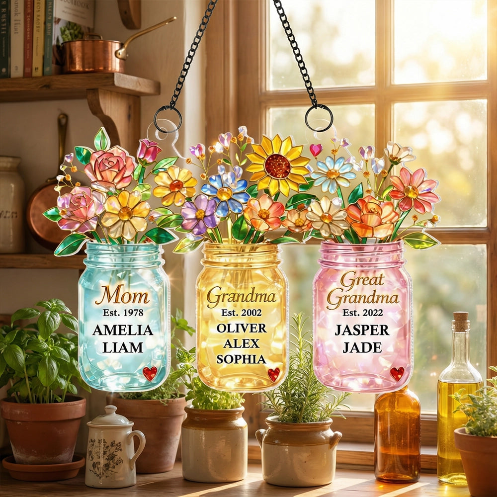 Personalized Stained Glass Sun Catcher for Mom, Grandma, Great Grandma - Custom Family Gift Ornament MagicInPrints