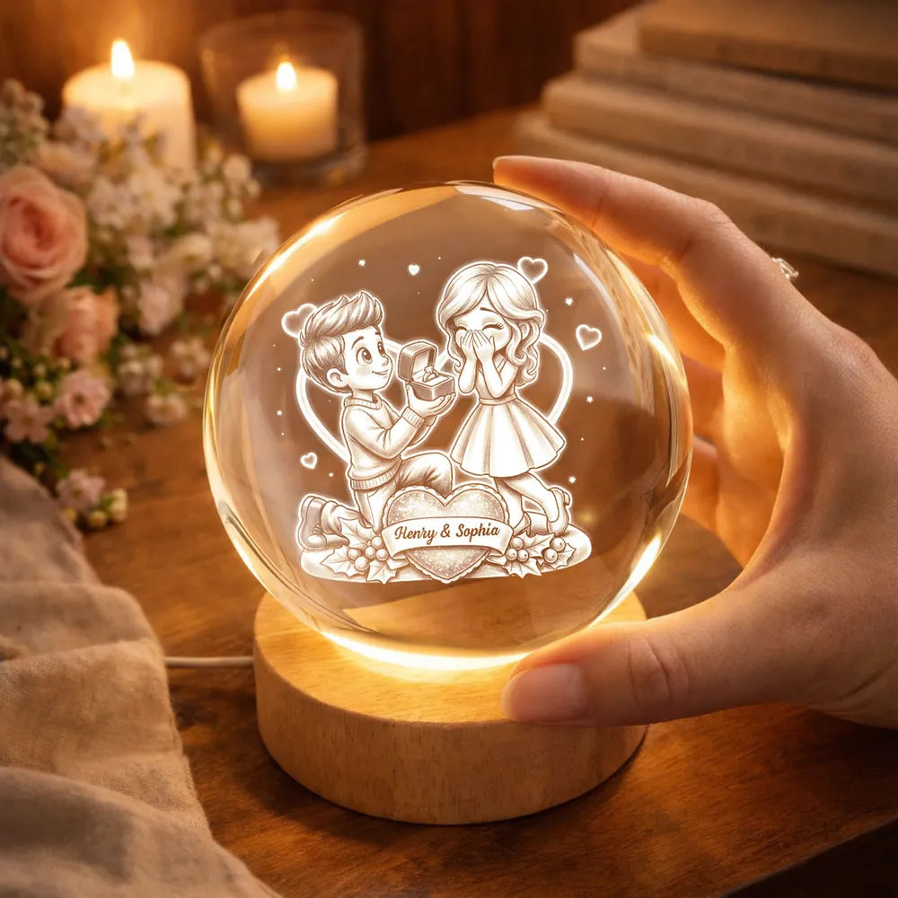 Personalized LED Crystal Ball Lamp for Couples - Romantic Gift for Anniversaries Lamp MagicInPrints