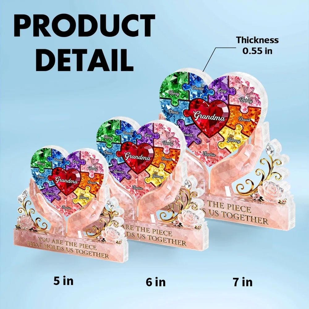 Custom Heart Puzzle Crystal Ornament for Grandma - Sentimental Family Keepsake Plaque MagicInPrints