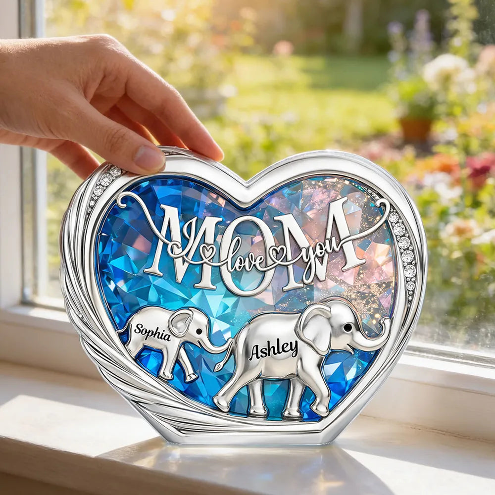 Personalized Heart Crystal Elephant Figurine for Mom - Sentimental Gift Plaque MagicInPrints