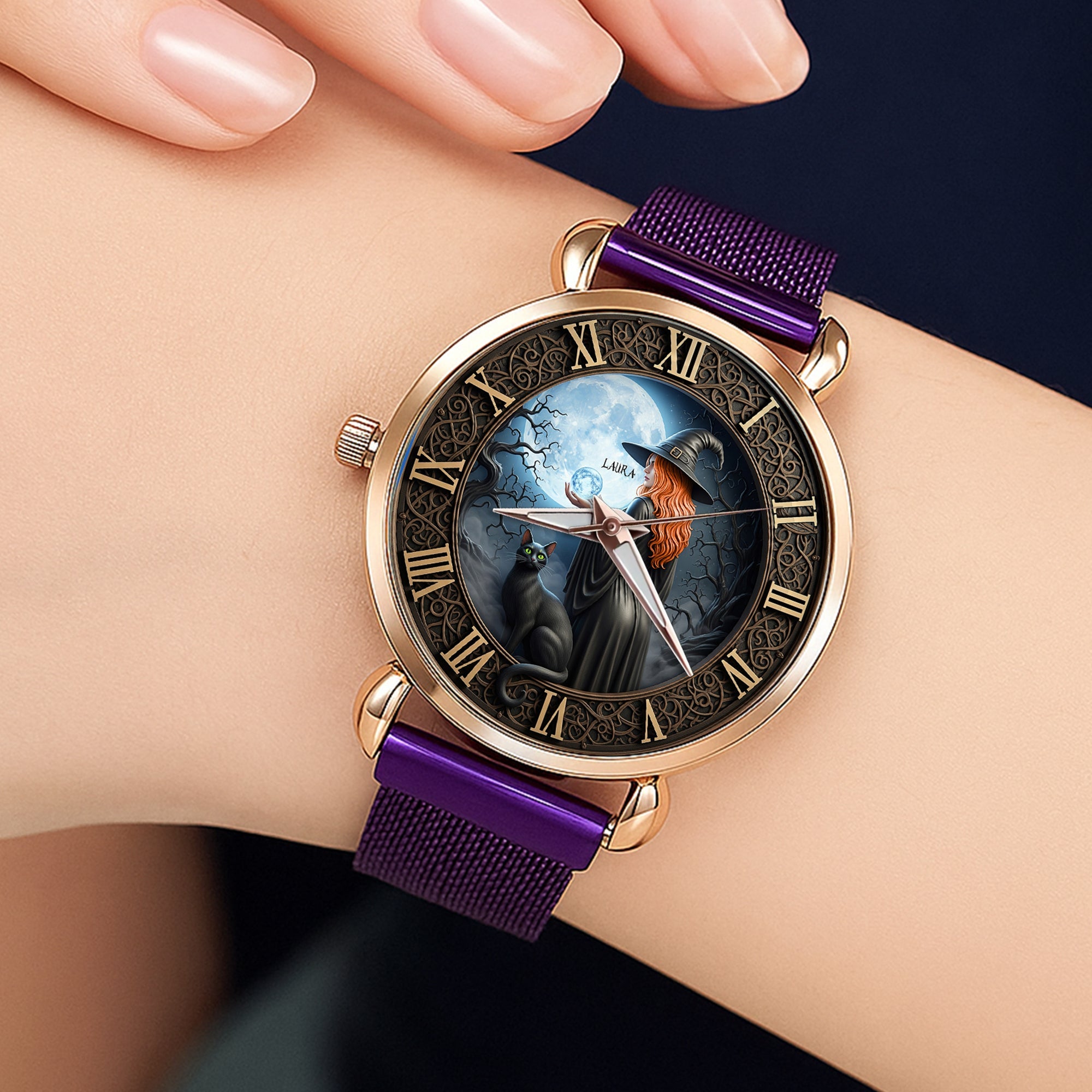 “Embrace the Magic of Time” - Witch Mesh Strap Quartz Watch – Personalized Gift for Witch Enthusiasts Quartz Watch MagicInPrints