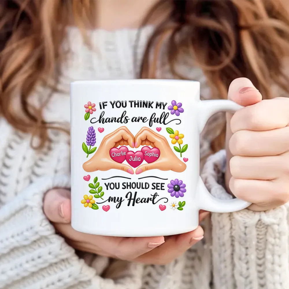 Personalized Heart Hands Mug for Parents - Sentimental Gift Cup MagicInPrints