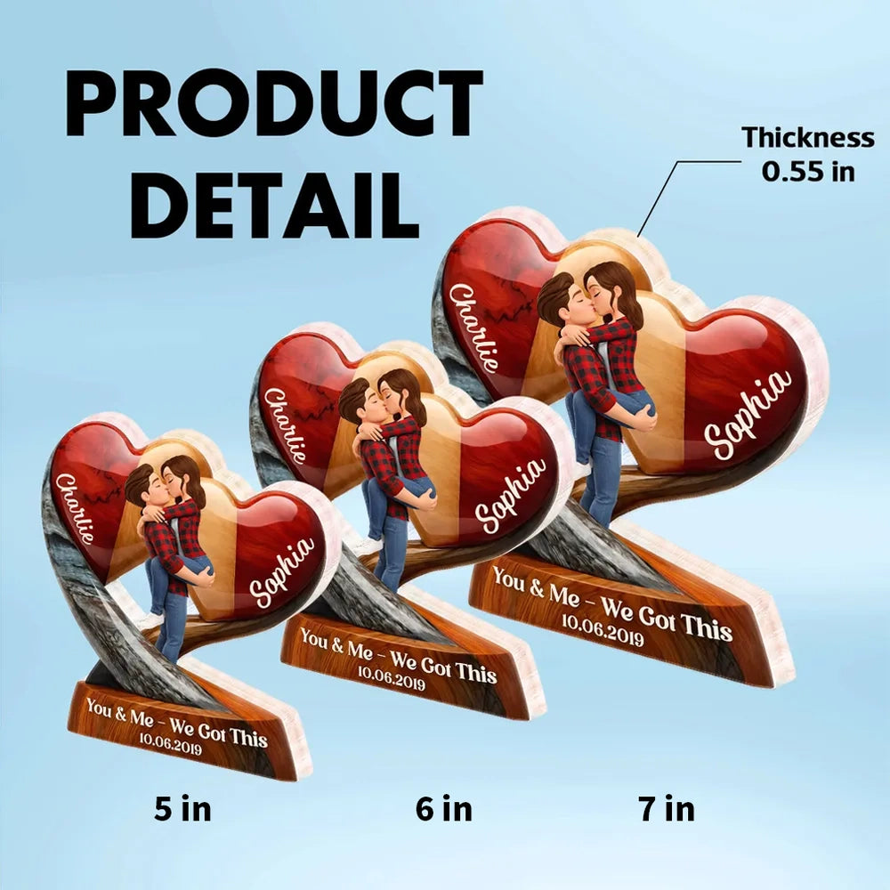 Personalized Couple Figurine Heart Sculpture for Anniversary - Romantic Keepsake Plaque MagicInPrints