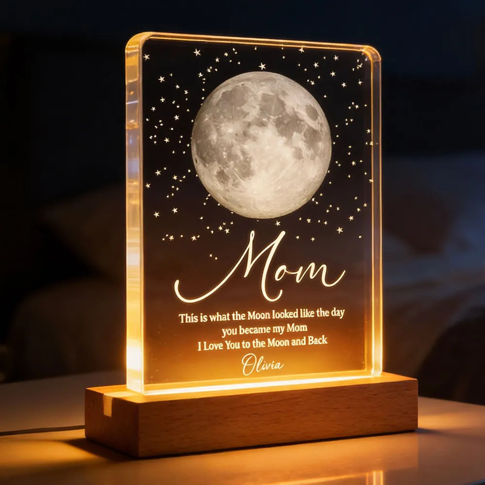 Personalized Moon Lamp for Mom - Custom Night Light with Date Plaque MagicInPrints