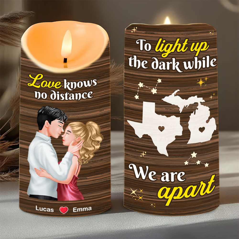 Custom LED Candle for Couples – Love Knows No Distance | Valentine's Day Gifts Led Candle PopCulturePrints
