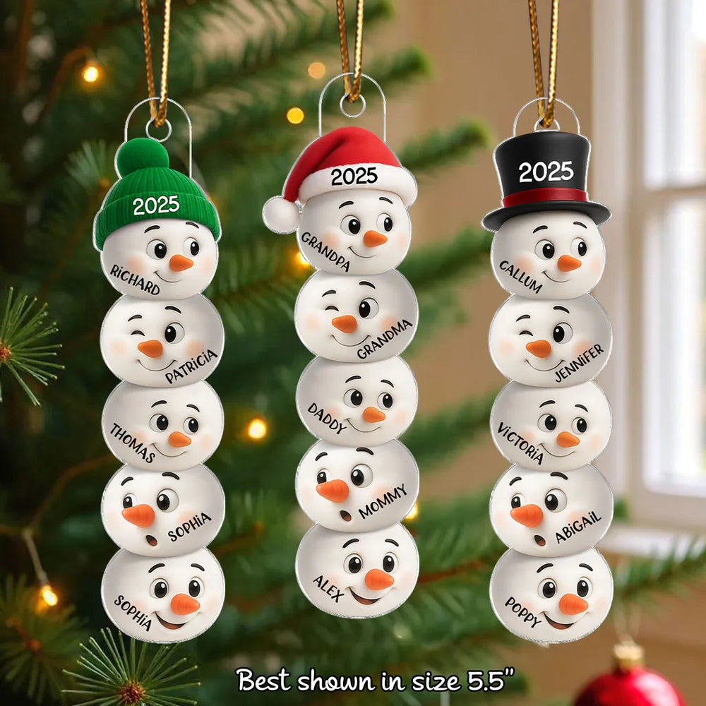 Personalized Snowman Family Christmas Ornaments 2025 - Holiday Tree Decoration Ornament MagicInPrints