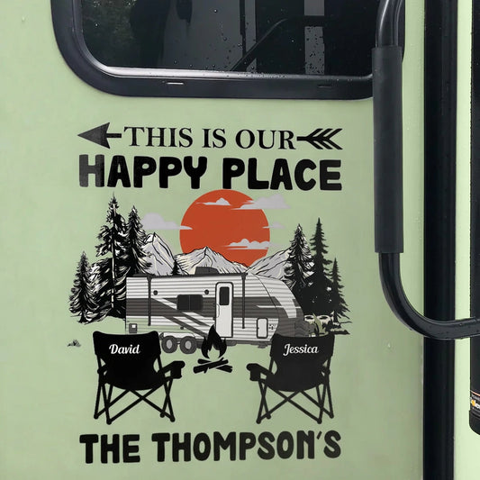 Personalized RV Camper Door Decal for Family - Custom Happy Place Design Sticker MagicInPrints