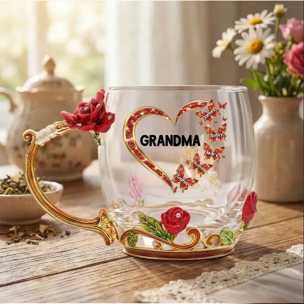 Personalized Glass Tea Mug for Grandma with Floral Design - Mother's Day Gift Cup MagicInPrints