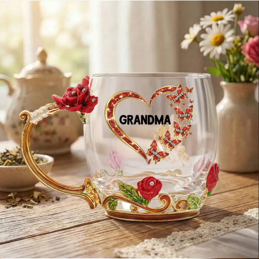 Personalized Glass Tea Mug for Grandma with Floral Design - Mother's Day Gift Cup MagicInPrints