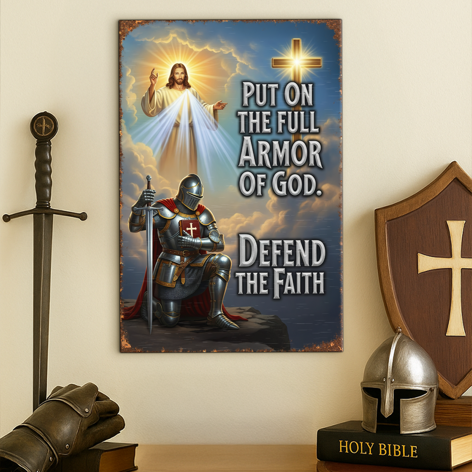 Defend the Faith with the Full Armor of God - Personalized Metal Sign for Christians Metal Signs MagicInPrints