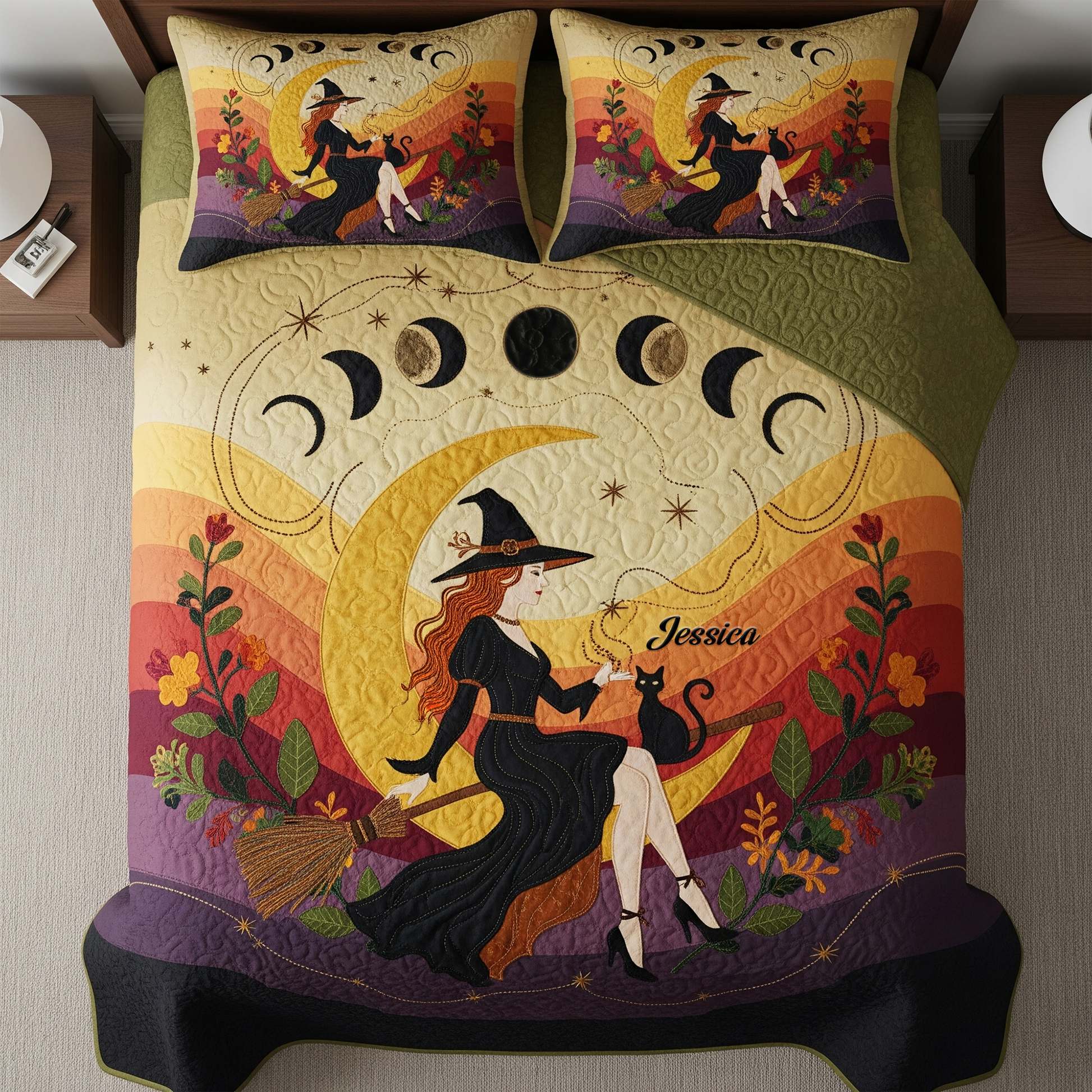 Embrace the Magic: Mabon Witch Autumn Moon Quilt Bed Set - Personalized Gifts for Wiccan Enthusiasts Blanket MagicInPrints