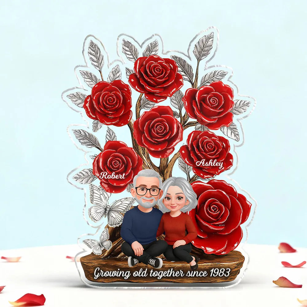 Personalized Couple Rose Display for Anniversary - Custom Names & Date Plaque MagicInPrints