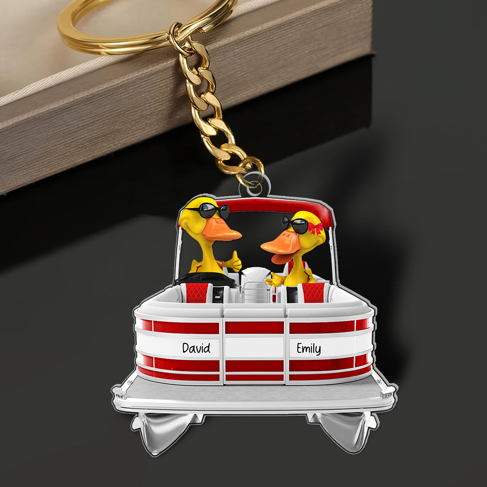 Personalized Duck Lovers Keychain - Happy Ducks on a Pontoon Keychains PopCulturePrints