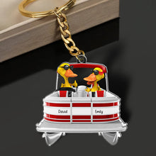 Load image into Gallery viewer, Personalized Duck Lovers Keychain - Happy Ducks on a Pontoon Keychains PopCulturePrints
