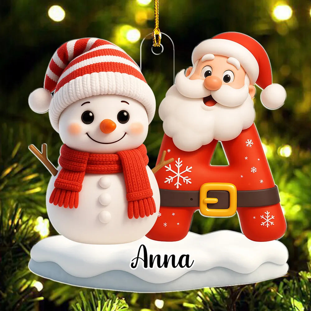 Personalized Christmas Ornament for Kids - Snowman and Santa Design Ornament MagicInPrints