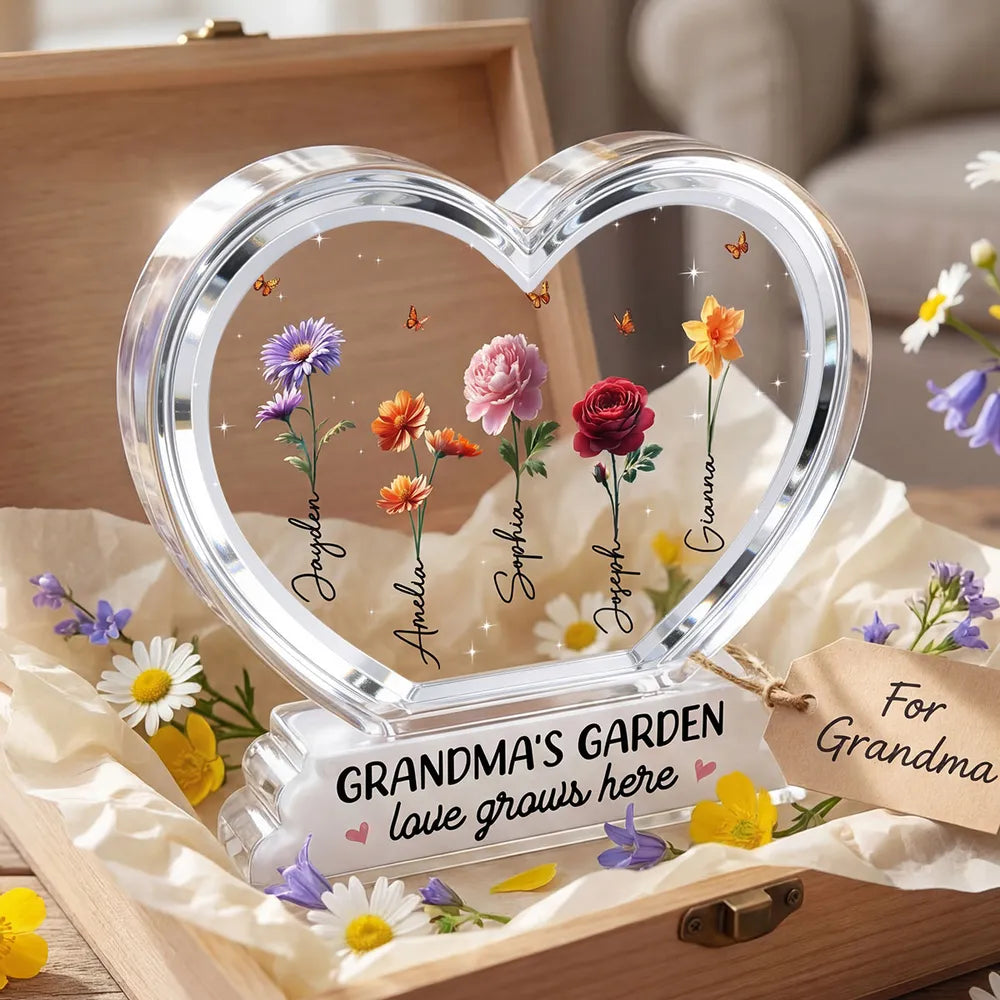 Personalized Heart-Shaped Acrylic Plaque for Grandma's Garden - Sentimental Gift Plaque MagicInPrints